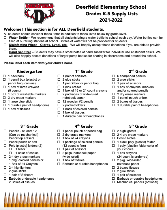 DES School Supply List 21-22