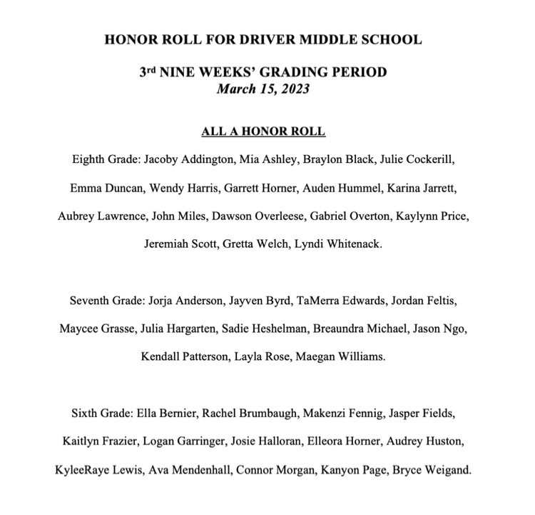 a honor roll 